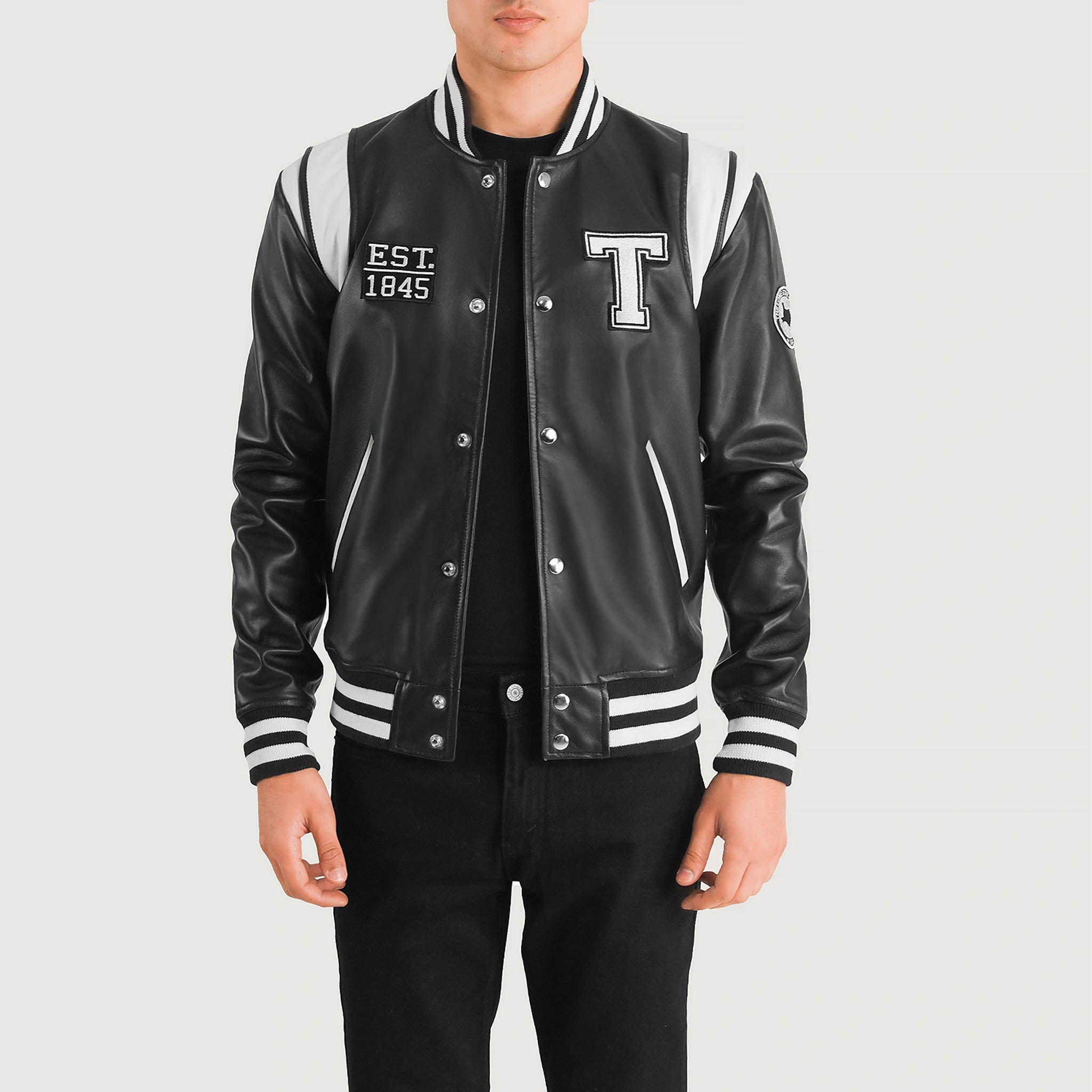 Hazel Texas Black Leather Varsity Jacket – College Letterman Baseball Style