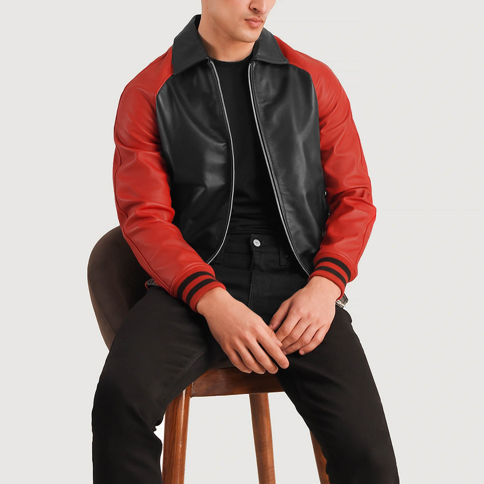 Abelard Red & Black Leather Varsity Jacket – Timeless Classic Style