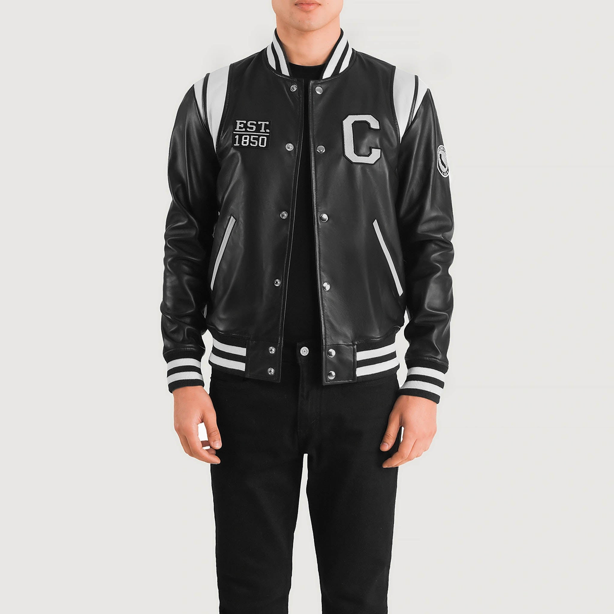 Hazel California Black Leather Varsity Jacket – College Letterman Baseball Style