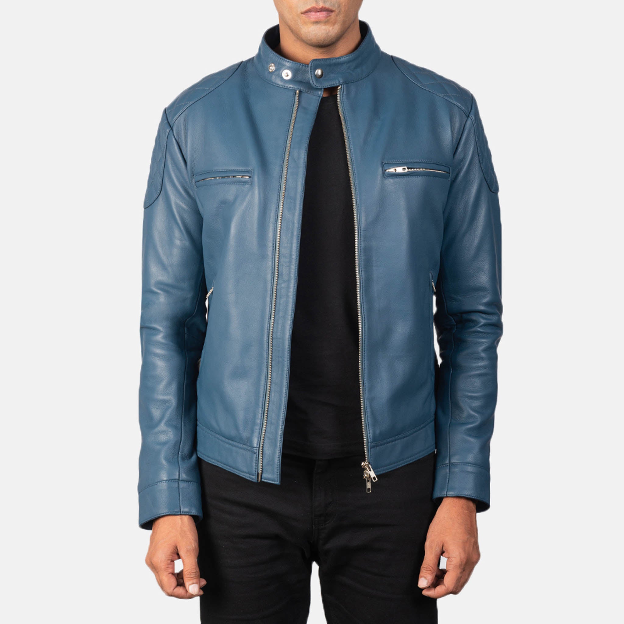 Sting Blue Leather Biker Jacket – Stylish & Customizable for Unique Appeal