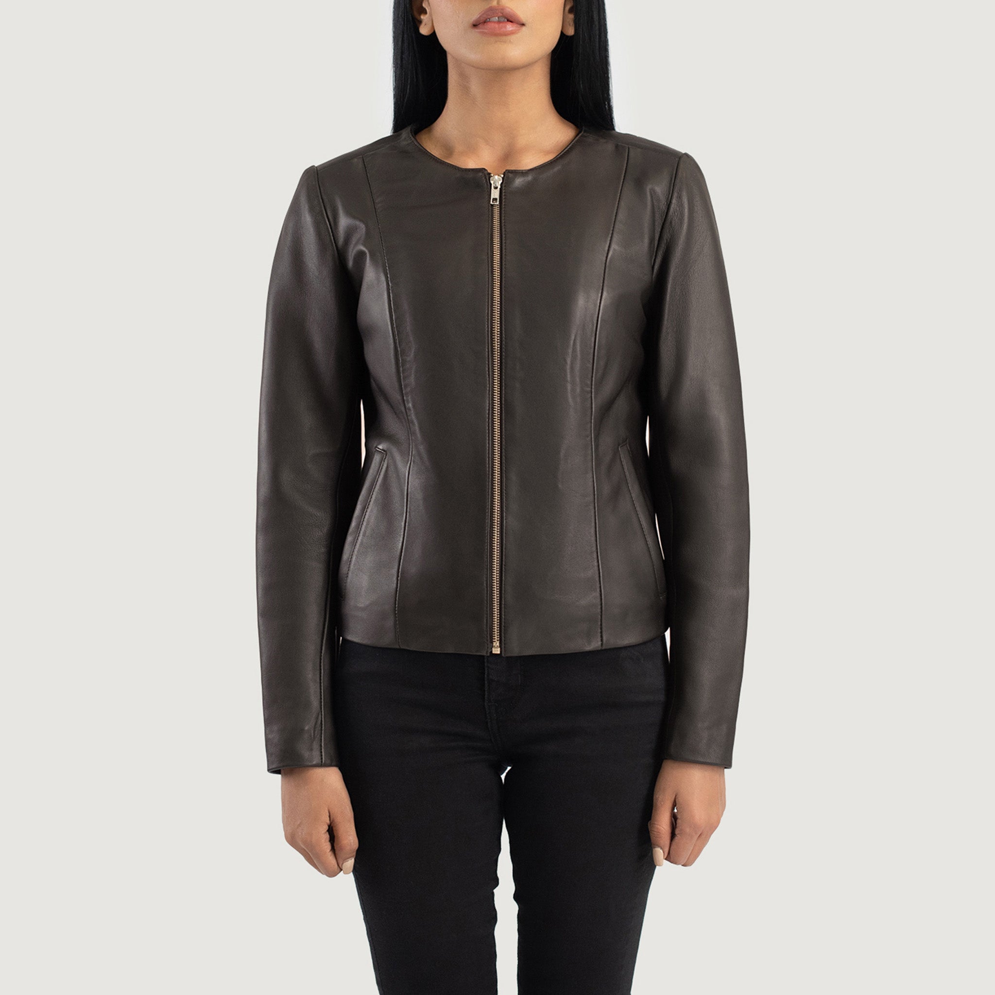 Emeric Collarless Leather Jacket - Women's Chic Biker Jacket Design