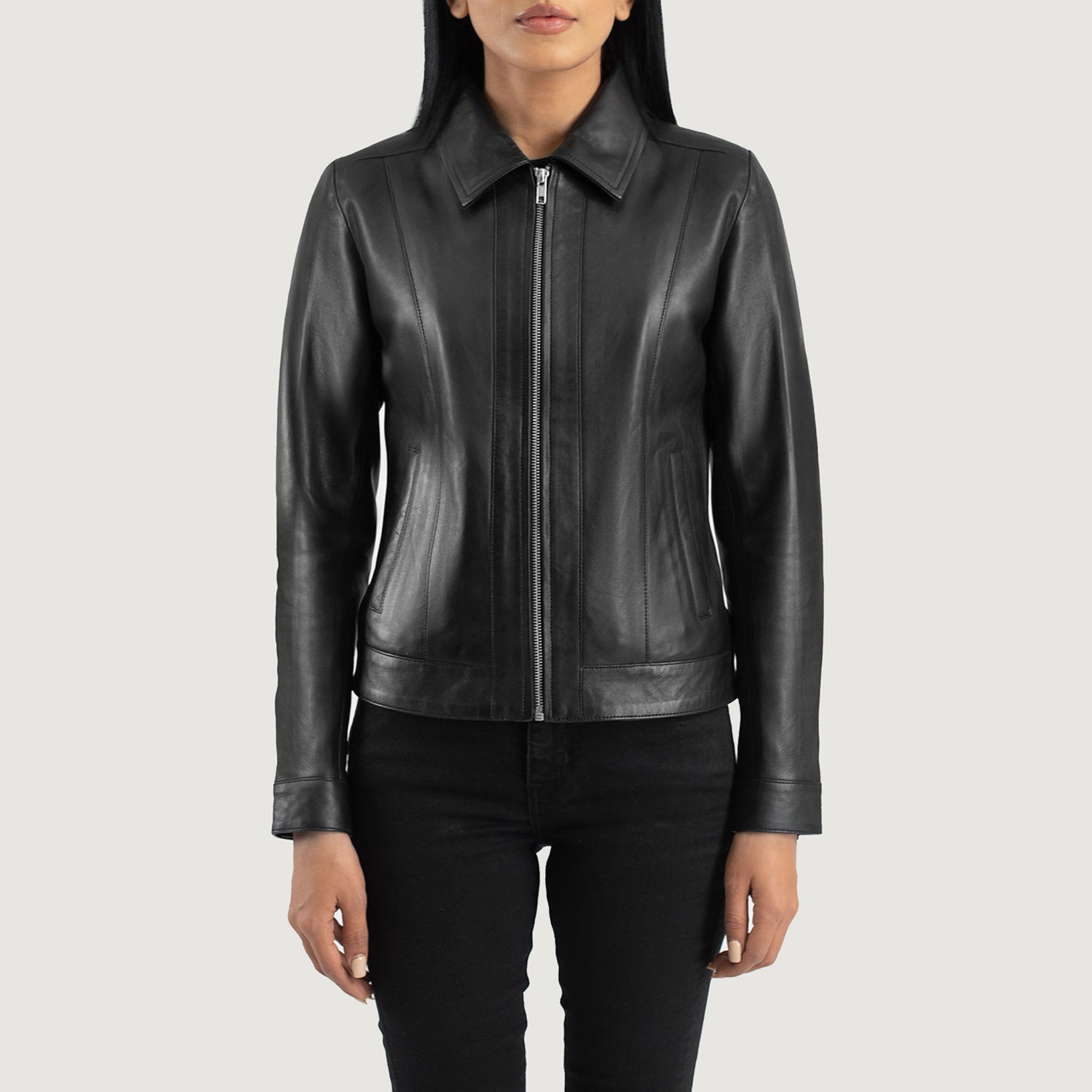 Fury Classic Collar Jacket - Premium Black Leather Style for Women