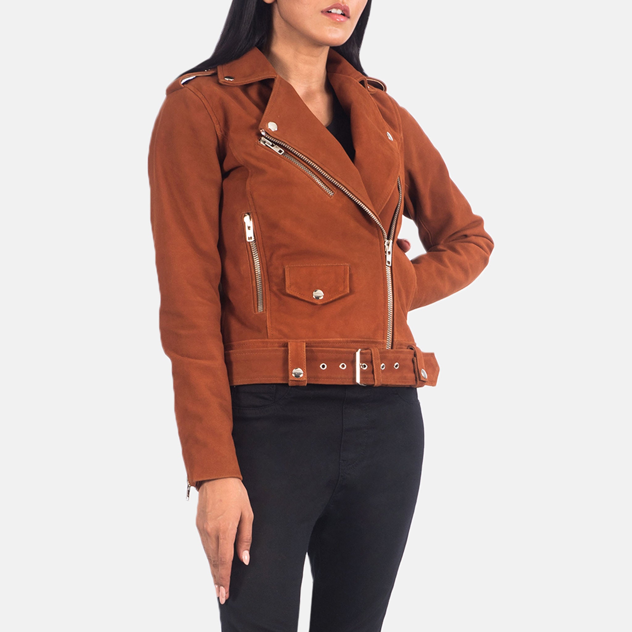 Alice Tan Leather Motorcycle Biker Jacket - Women's Premium Style