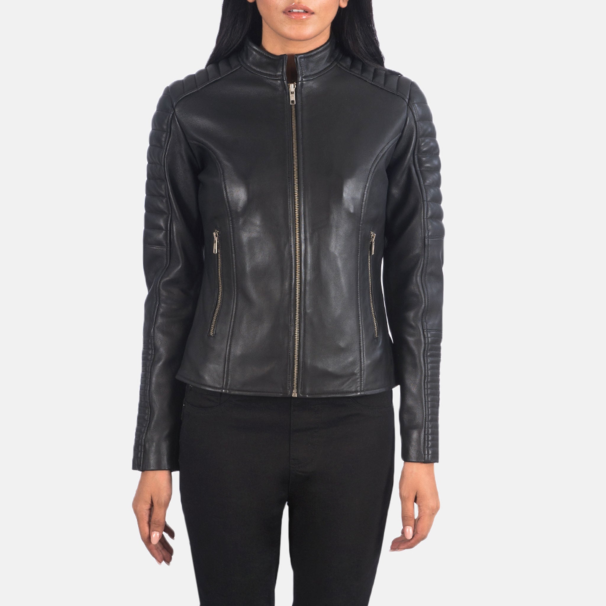 Madelyn Quilted Leather Biker Jacket - Women's Premium Black Motorcycle Style