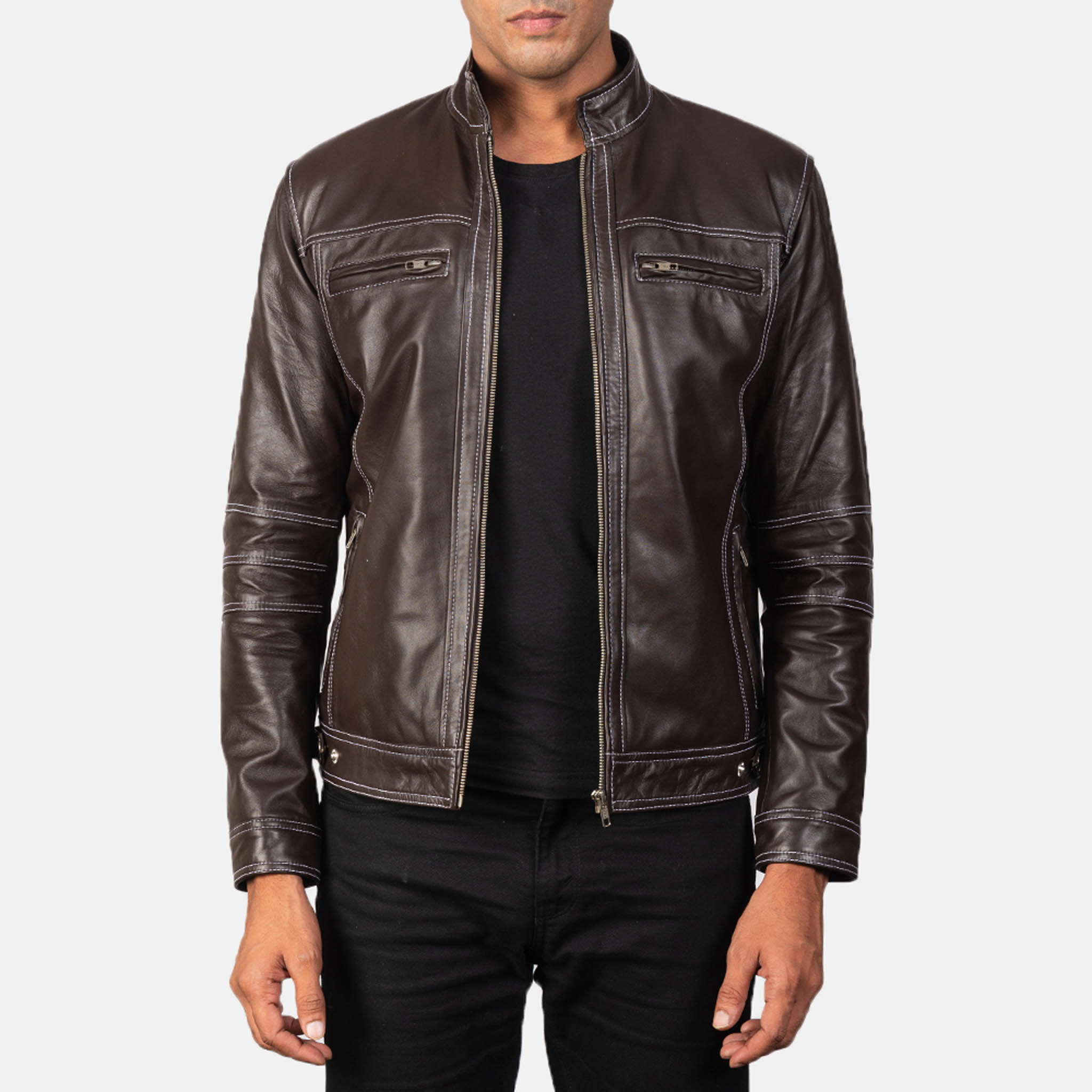 Youth Brown Leather Biker Jacket – Customizable with Patches & Tailored Fit