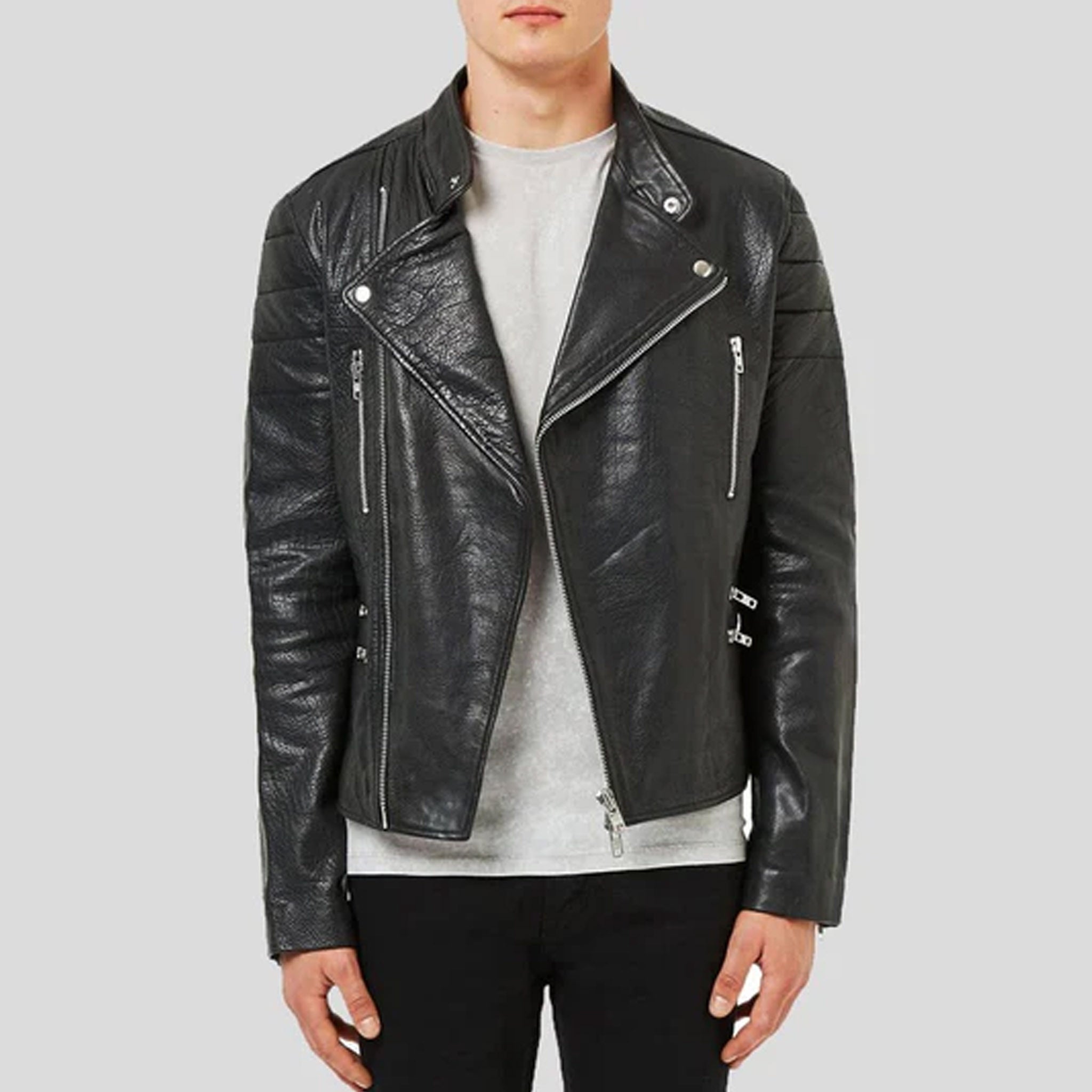 Garrett Black Motorcycle Leather Jacket