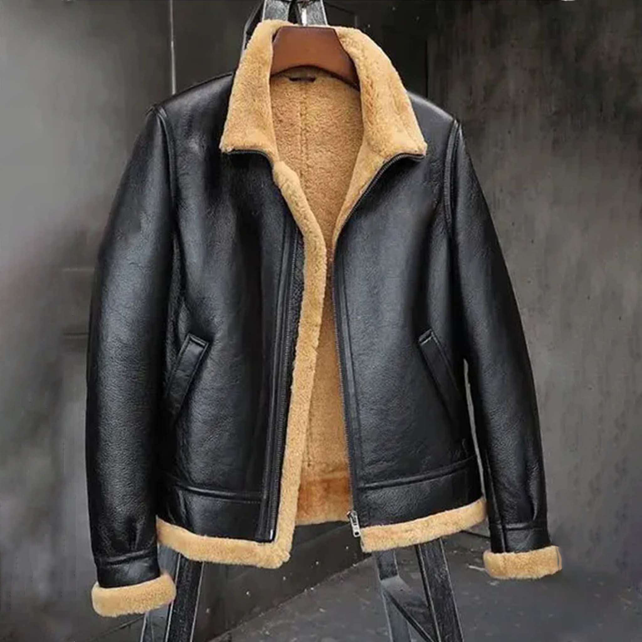 Zypher Motorcycle Bomber Jacket - Sheepskin Shearling Leather for Men