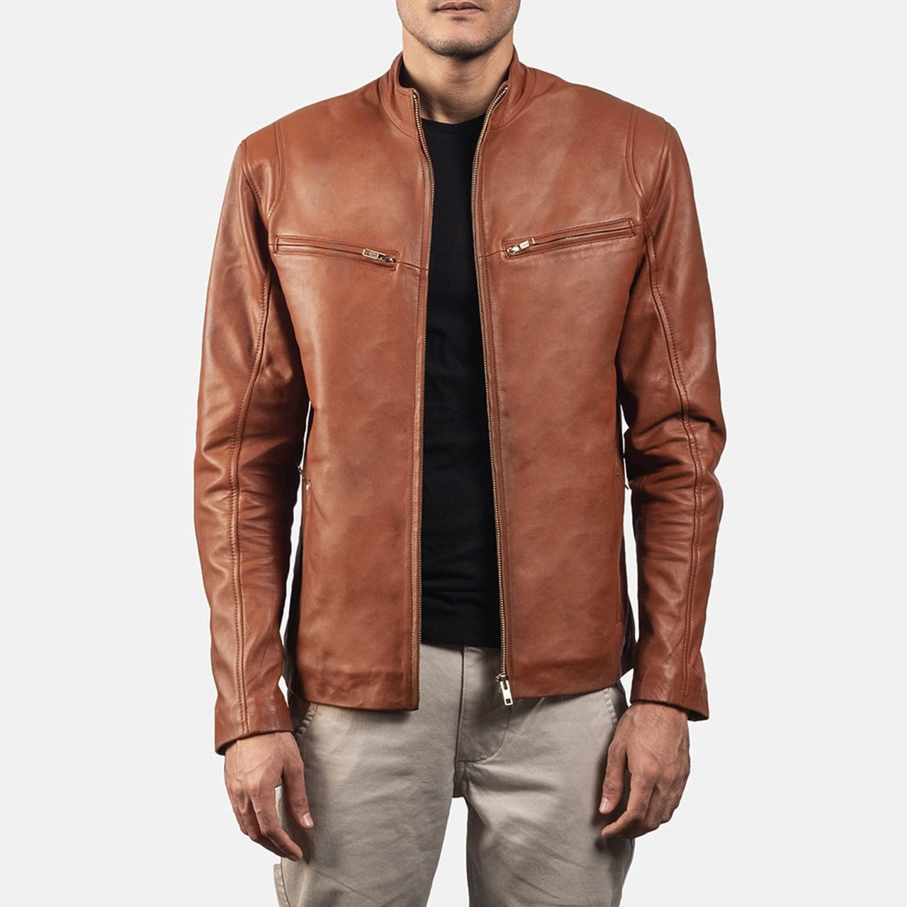 Elite Brown Leather Biker Jacket - Premium Motorcycle Style for Men