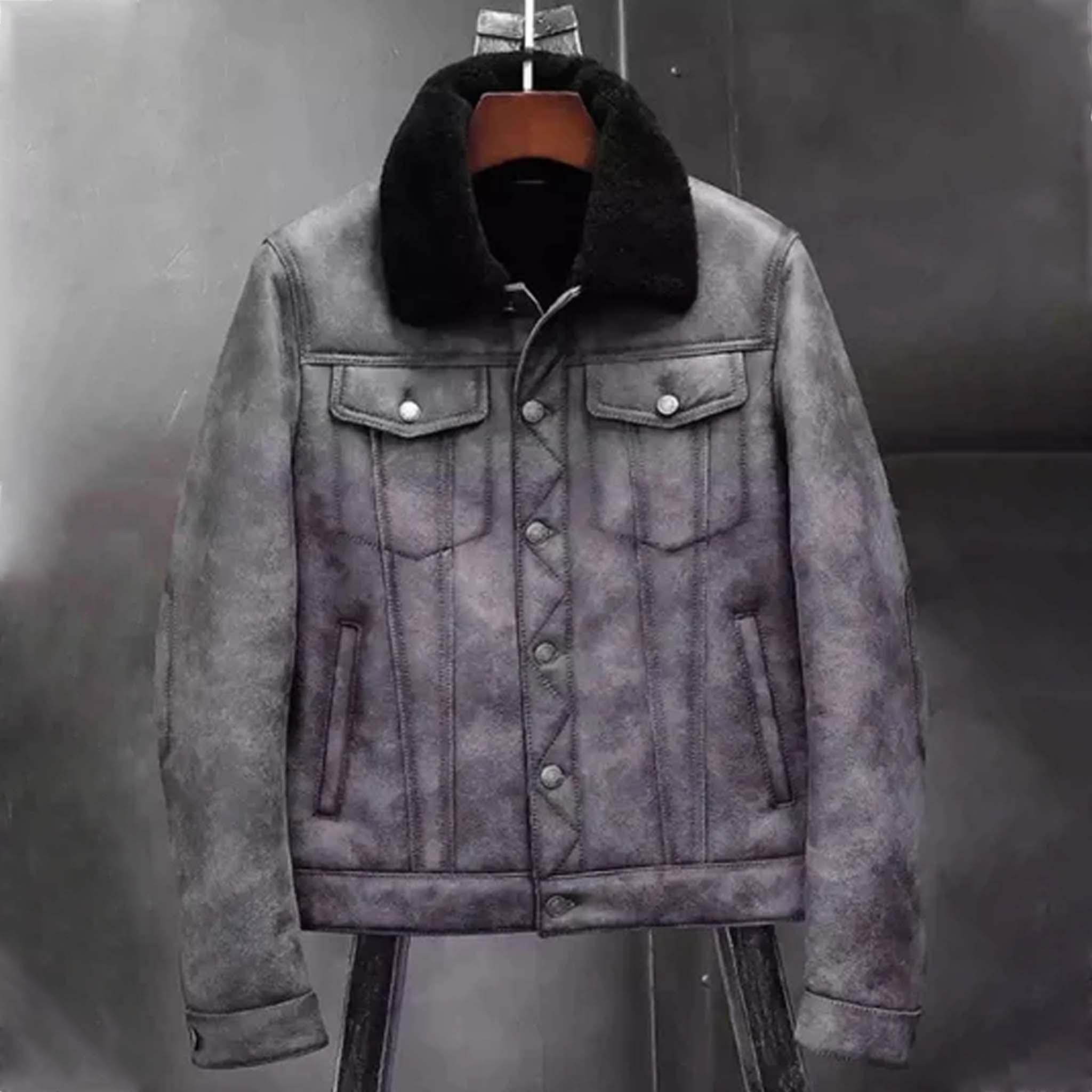 Strivor Distressed Grey Sheepskin Bomber Jacket - Shearling B3 Pilot’s Flight Coat